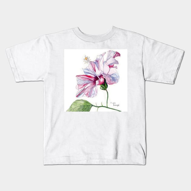 Pink Hibiscus Flower in watercolor Kids T-Shirt by esvb